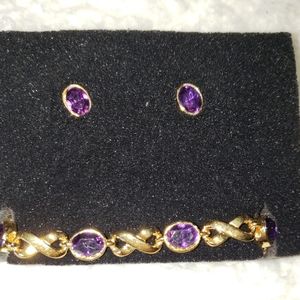AVON Elegant Gift Set Bracelet & Earring Set Simulated Amythest Purple Gemstone